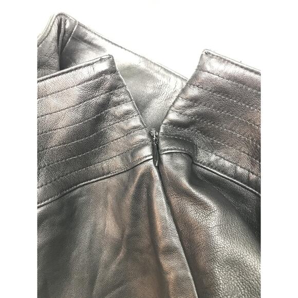 Apostrophe Skirt Womens 14 Black Genuine Leather Pencil Lined Side Zip YKK Slit - Picture 7 of 12